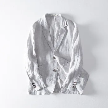 

Men Spring Summer 100% Linen Blazer Japan Style Vintage Solid Slim Fit Linen Thin Blazers Casual Flax Suit Jackets Male FS-180