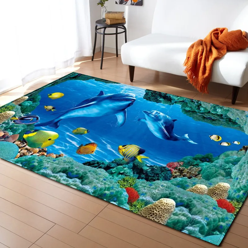 

3D Ocean World Dolphin Fish Area Rug Children Decoration Rugs Memory Foam Non-Slip Mats Soft Flannel Carpet Living Room R616