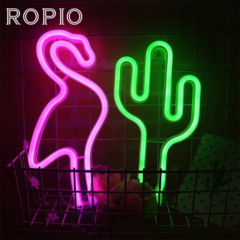 ROPIO LED неоновая вывеска ночные светильники кактус Фламинго уникальный дизайн