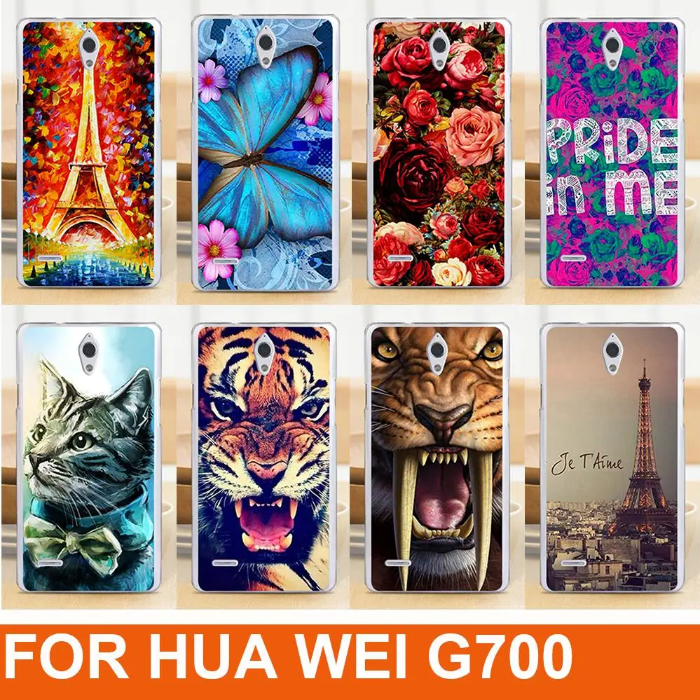 

hard Transparent sides flowers animals patterns mobile phone protective case hard Back cover Skin Shell for Huawei Ascend G700