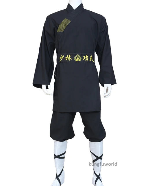 Black Shaolin Monk Robe Buddhist Kung fu Suit Tai chi Uniform Wing Chun Martial arts Karate Gis