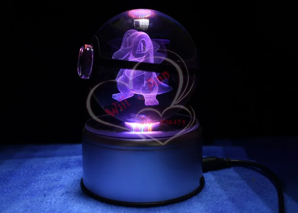 Светодиодный ночной Светильник Pokemon go настольная лампа Pokeball Кристалл Totodile дизайн вырезка 3D мяч детские подарки