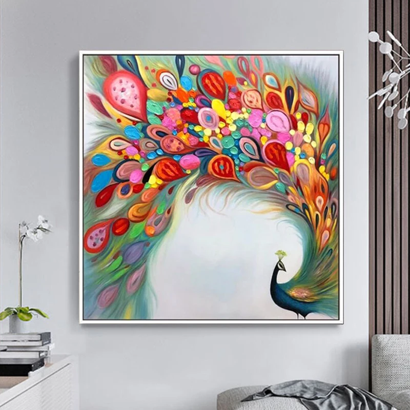 

100% Hand Painted Abstract Color Peacock Painting On Canvas Wall Art Wall Adornment Pictures Painting For Live Room Home Decor