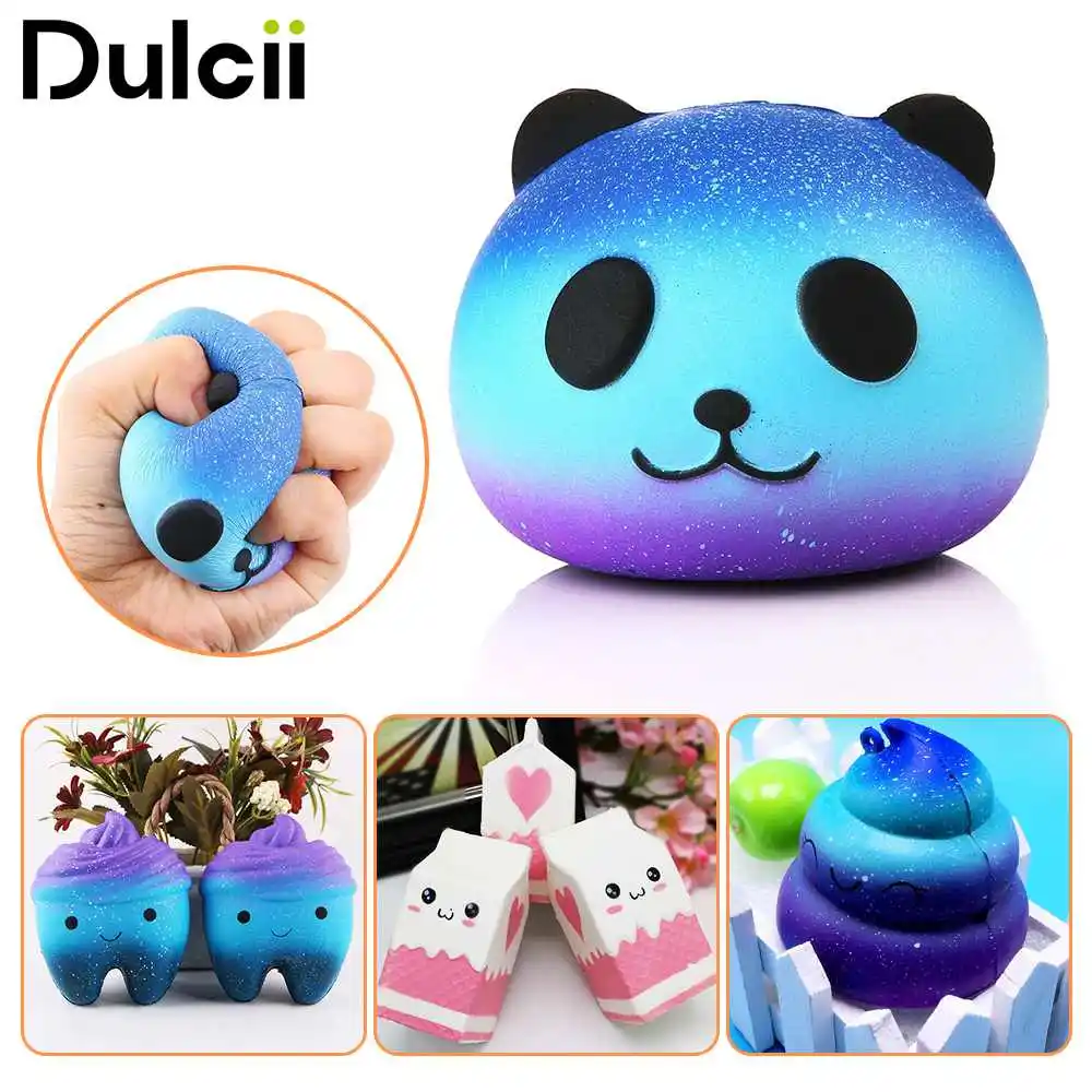DULCII анти-стресс милый Squishy медленный рост Squishes панда персик Squishi Poo зуб PU Toys Lanyard |