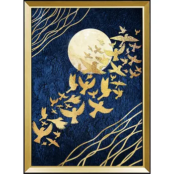 

DIY 5D Sale Diamond Embroidery, Diamond Mosaic, Full, Flock of Gold Birds Flying Over The Moon, Diamond Painting, Cross Stitch