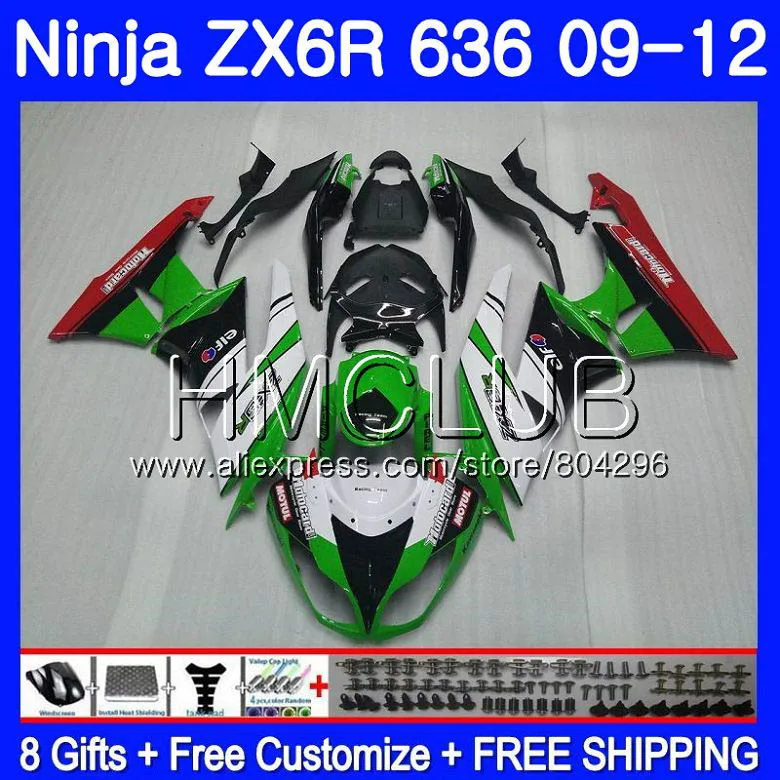 

Body Green white For KAWASAKI NINJA ZX636 ZX-6R ZX6R 09 10 11 12 15HM.18 ZX 636 600CC ZX-636 ZX 6R 2009 2010 2011 2012 Fairing