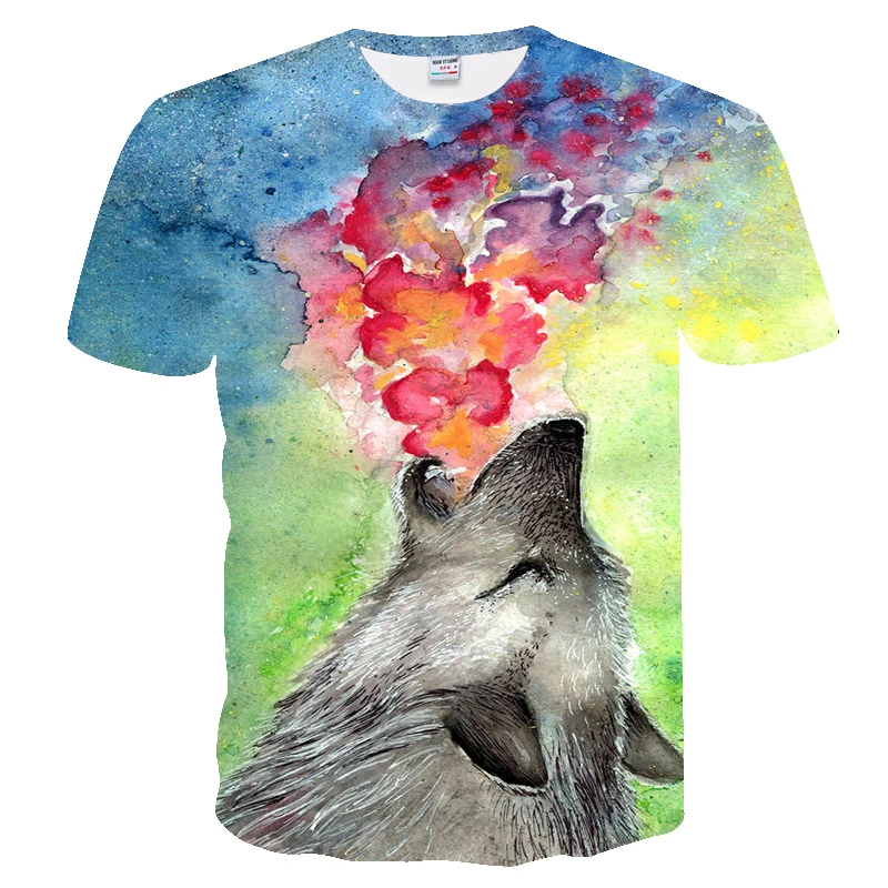 

2019 men t shirt Pink sky couple wolf print T shirts 3D Men T-shirts Tops Tees Male Summer Tshirts Punk style