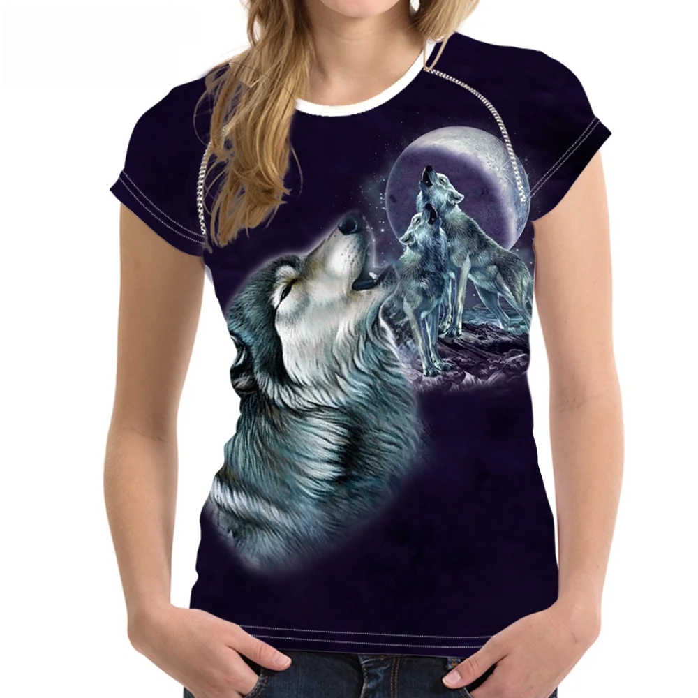 

FORUDESIGNS t shirt Women T-shirt Cool Street Tshirt Black Punk tee Top shirts Female Clothes Short Wolf Printed Camiseta Mujere