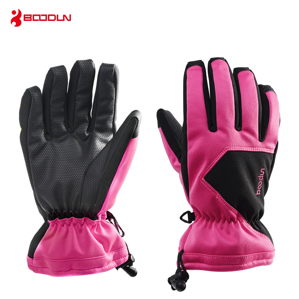 Мужские и женские перчатки для сноуборда Boodun, 5 цветов, утолщенные теплые водонепроницаемые лыжные перчатки для катания на лыжах, зимние уличные перчатки с сенсорным экраном - Цвет: rose red