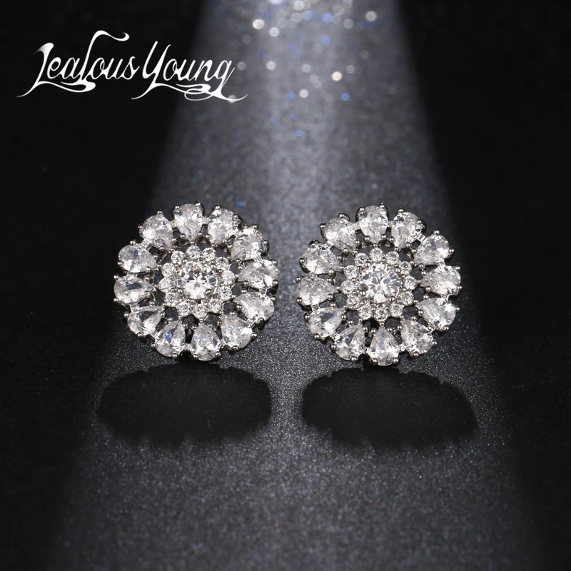 

Vintage Hallow Flower Crystal Statement Earrings for Women inlay Water Drop CZ Rhinestone Studs Ear Jewelry Brincos AE393