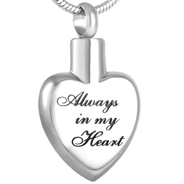 

IJD8543 Custom Engrave Always In My Heart Cremation Keepsake Jewelry Stainless Steel Heart Urn Charm Necklace Ashes Jewelry