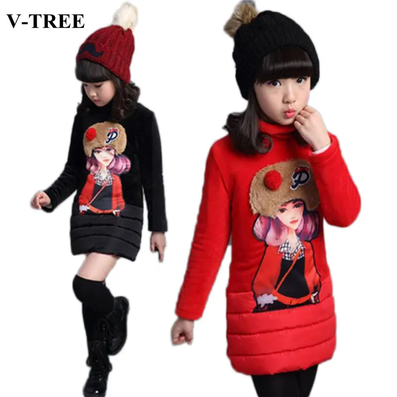 

Winter Girls Dress Thicken Dresses For Kids Warm Children Princess Dress Teenager Costume Roupa Infantil Sweatshirts 8 10 12