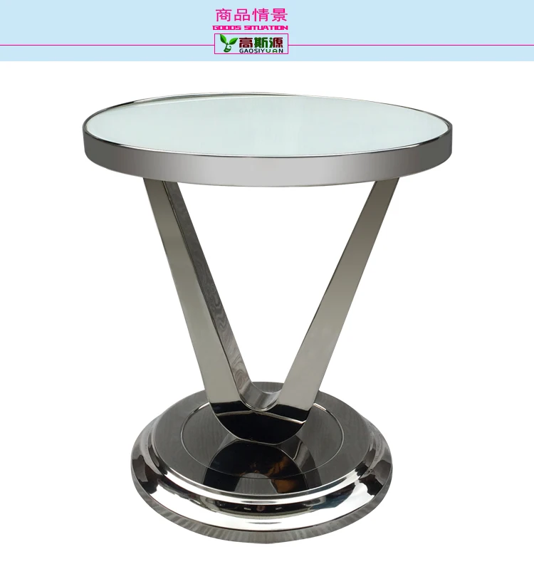 Wrought iron tempered glass round edge. Mobile small sitting room sofa tea table. Stainless steel Angle of a few Wrought iron tempered glass round edge. Mobile small sitting room sofa tea table. Stainless steel Angle of a few