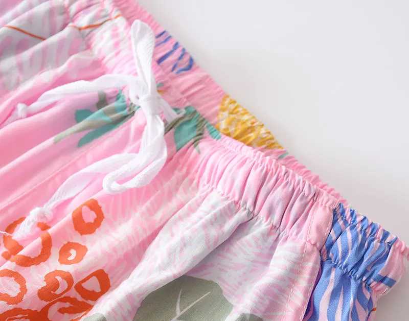 Women Summer Sleeping Pants Artificial Cotton Loose Household Pajama Bottoms Elastic Waist Calf-Length Pants Lounge Sleep Shorts