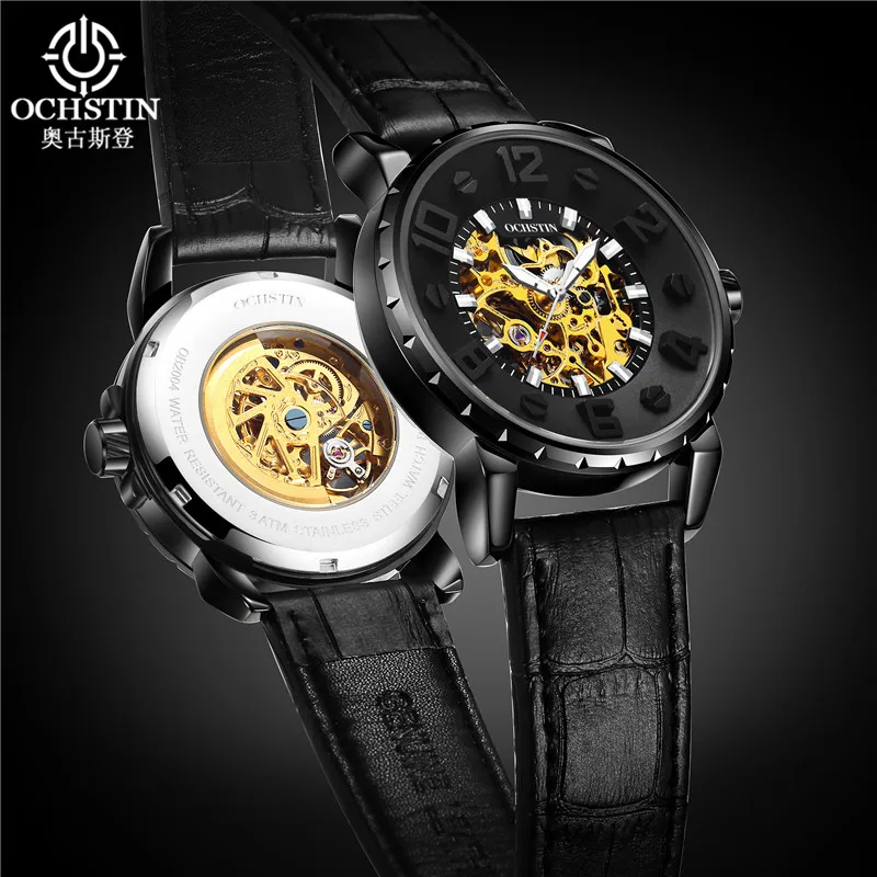 Часы скелетоны Мужские механические на кожаном ремешке|watch brand|watch self-windingwatch erkek |