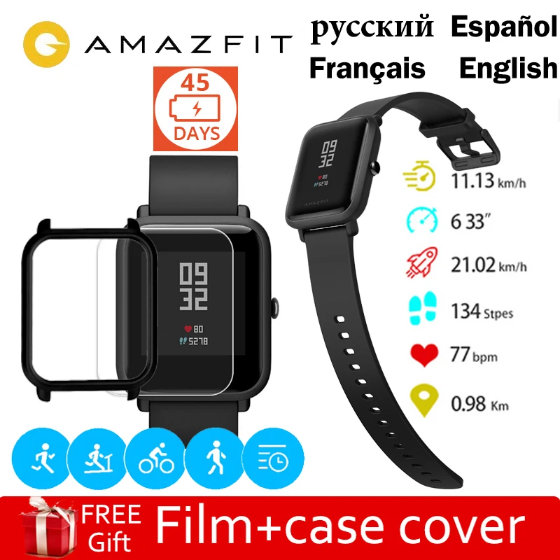 Смарт часы Amazfit Bip 45 дней в режиме ожидания Huami Mifit GPS спортивные напоминания о