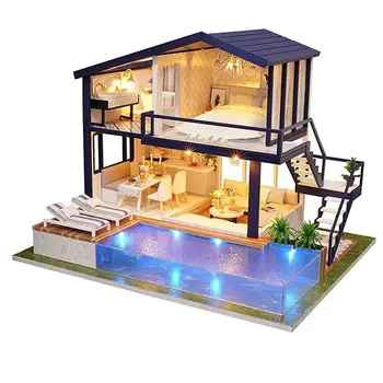 

DIY Miniature Dollhouse Furniture Swimming Pool Building Villa Model Kids Toy