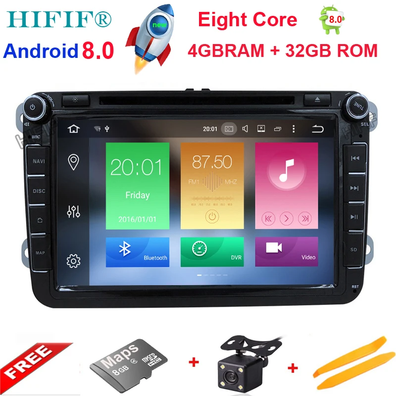 Discount Car DVD 2Din Player 8"Steering Wheel For Volkswagen VW GOLF5/6 POLO PASSAT EOS 8Core Android 8.0 GPS Navigation 4GRAM+32GB ROM 0