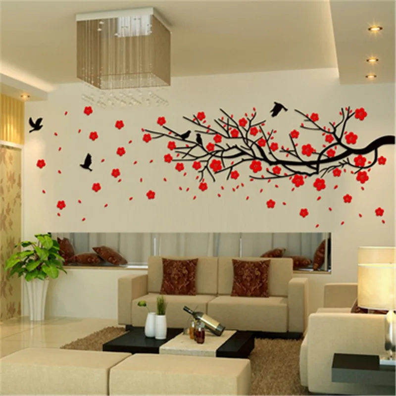 2017 3D three-dimensional wall stickers TV wall sofa backdrop Chinese plum tree Crystal Acrylic Home decor 3D Sticker Decals art