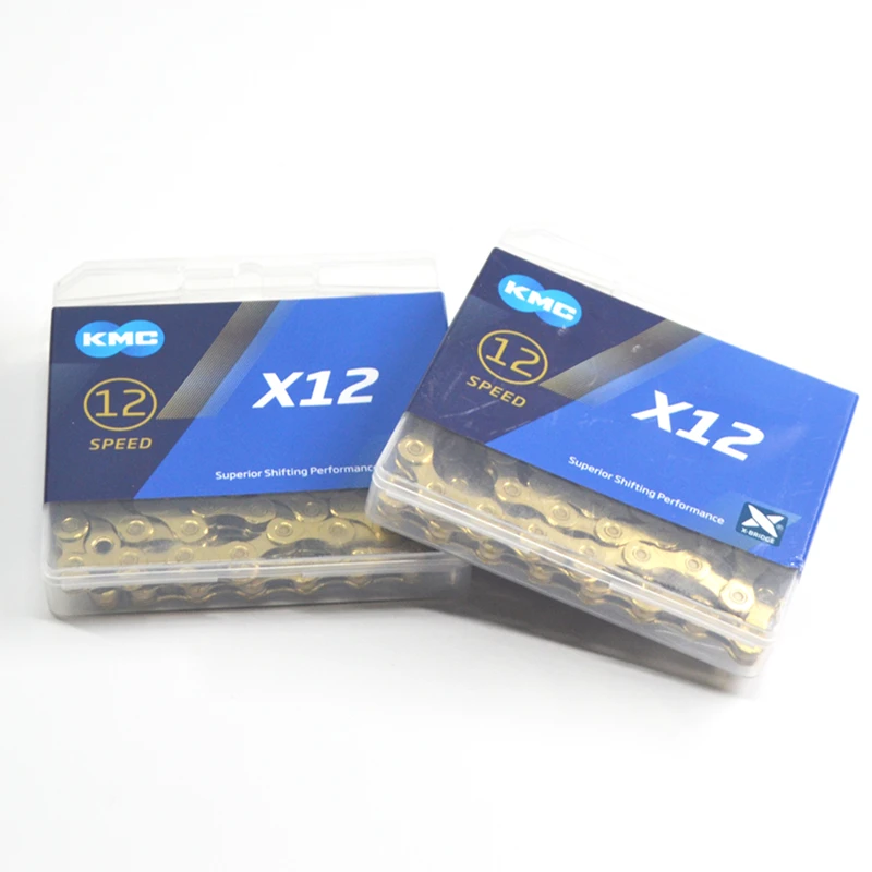 Discount NEW KMC X12 Bicycle Chain 116L 12Speed Gold Bicycle Chain With Original box and Magic Button for MTB Mountain/Road Bike Parts 1