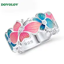 Dovolov модное красивое кольцо в форме цветка розового и голубого цветов для женщин, Свадебные обручальные кольца с бабочкой, вечерние ювелирные изделия на палец D3