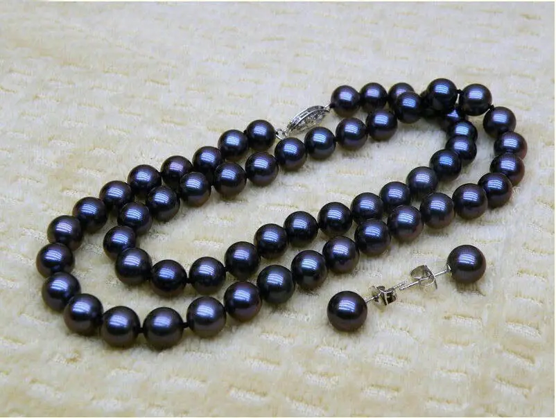 

Free Shipping >>>>> GORGEOUS 10-11MM AAA+TAHITIAN BLACK PEARL NECKLACE EARRING 14K WHITE 18
