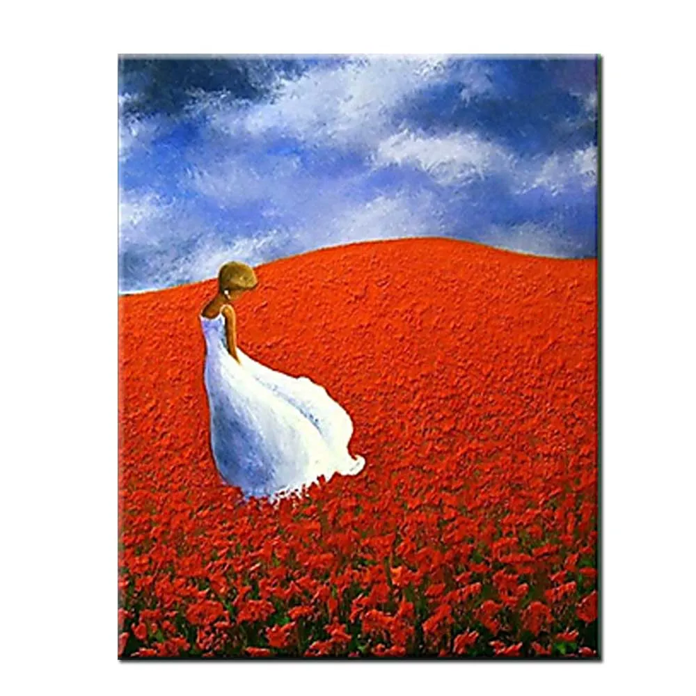 

Hand Painted Thick Oil Flower Girl Landscape Canvas Oil Painting Abstrac Wall Art Picture Living Room Home Decor Drop Shipping