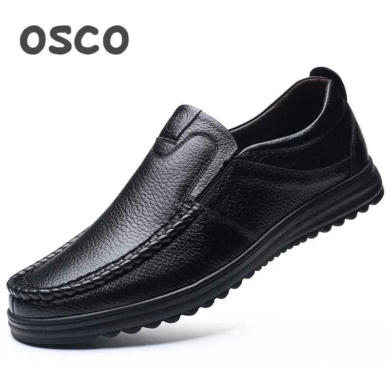

OSCO Men Shoes Authentic Genuine Leather Business Casual Shoes Male Soft Bottom Oxfords Middle-Aged Lazy Slip-On Father Shoes
