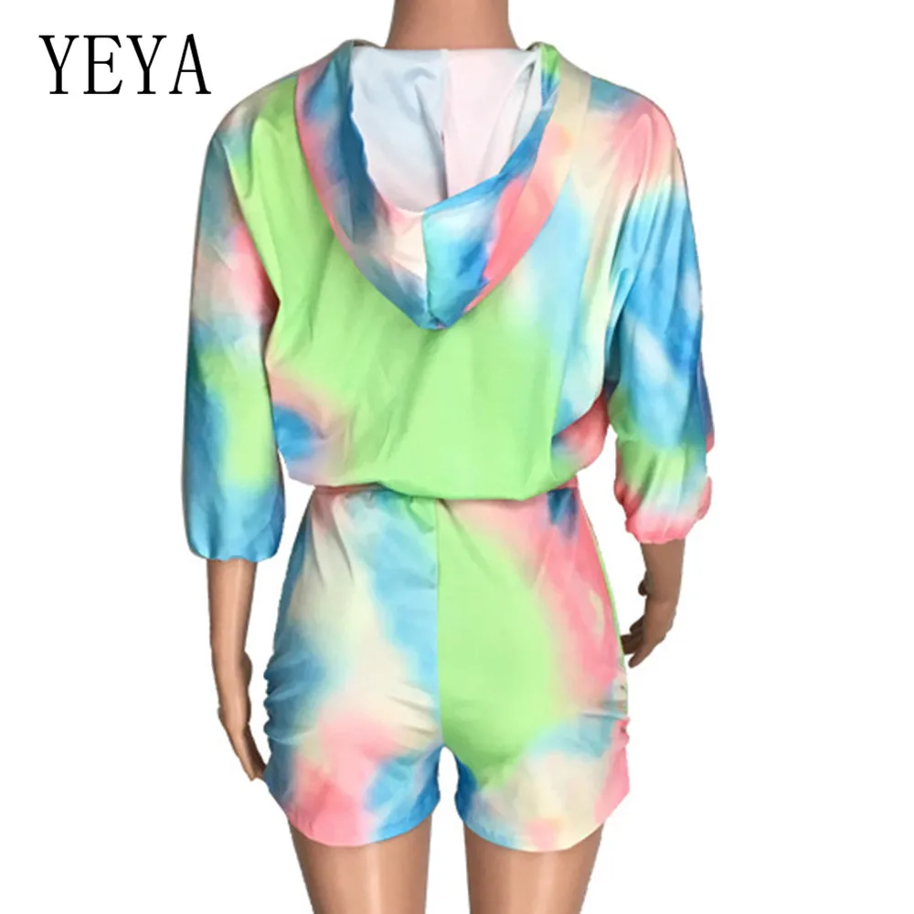 YEYA Elegant Gradient Tie Dyed 2 Pieces Sets Hooded Zipper Top+slim Pants Women Vintage Sport Jumpsuits Autumn Casual Playsuits YEYA Elegant Gradient Tie Dyed 2 Pieces Sets Hooded Zipper Top+slim Pants Women Vintage Sport Jumpsuits Autumn Casual Playsuits