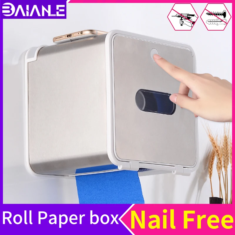 

Creative Toilet Paper Holder Shelf Waterproof Tissue Roll Paper Storage Box Plastic Wall Mounted Paper Towel Dispenser Nail-Free