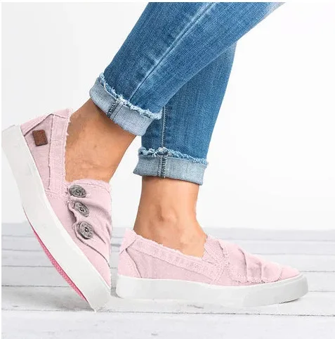 Plush Size Women Flats 2019 Fashion Summer Slip On Loafers Button Cowboy Sneakers Spring Soft Casual Women Canvas Shoes VT227 (4)