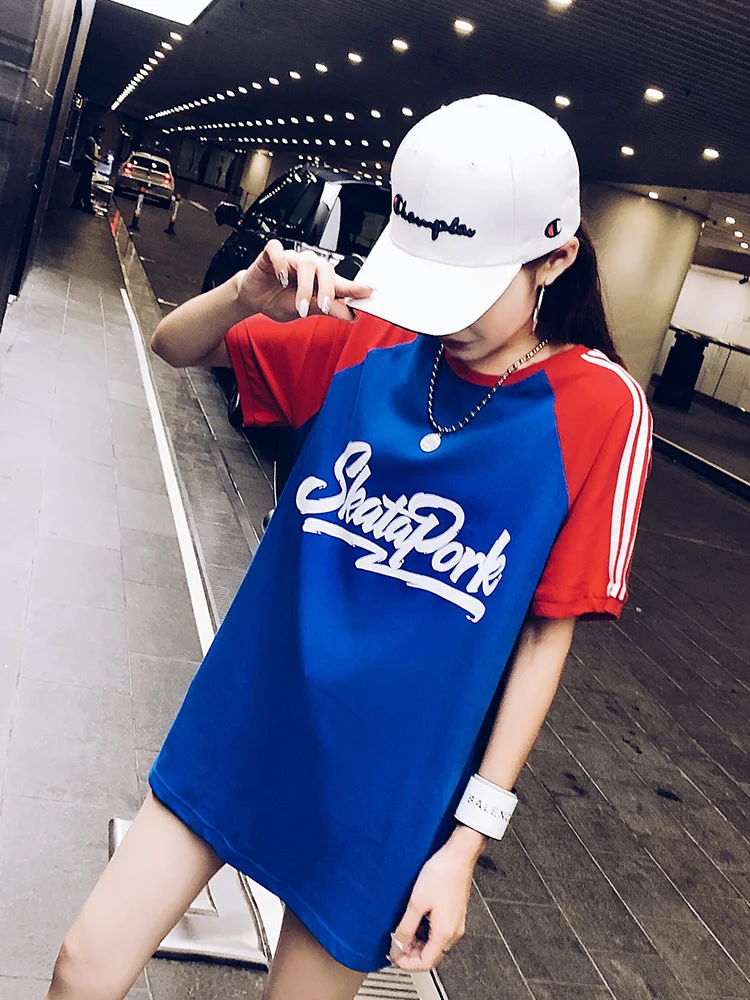

Women's 2019 new off-shoulder top European goods large version of the heart machine loose short-sleeved t-shirt female tide