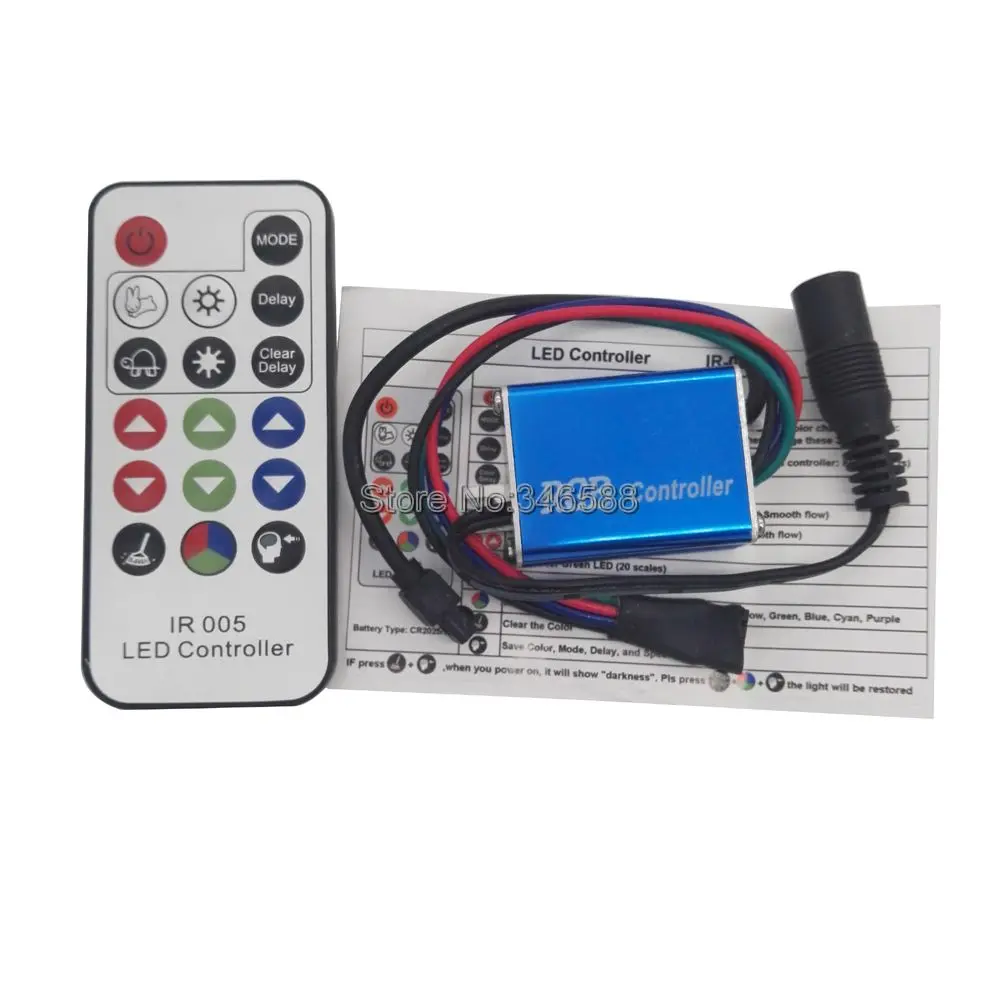 

DC12V 12A 4A*3 3CH IP65 Waterproof IR-005 RGB Controller with 17-Key IR Wireless Remote for 5050 or 3528SMD RGB LED Strip Light