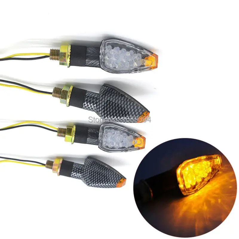 

Universal Motorcycle Carbon Housing Clear Lens Amber LED Turn Signal Lights 12V Indicators Flashers For Harley Suzuki