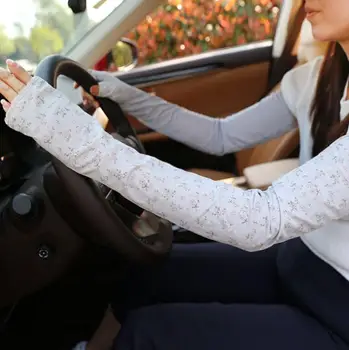 

Women's spring summer long print cotton gloves female Uv protection breathable fingerless sunscreen long driving glove R1491
