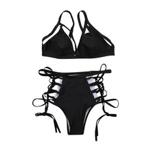 Женский сексуальный бикини на ремешке раздельный купальник пуш-ап бюстгальтер топы Высокая талия сплошной Бандаж Бикини Набор Купальник