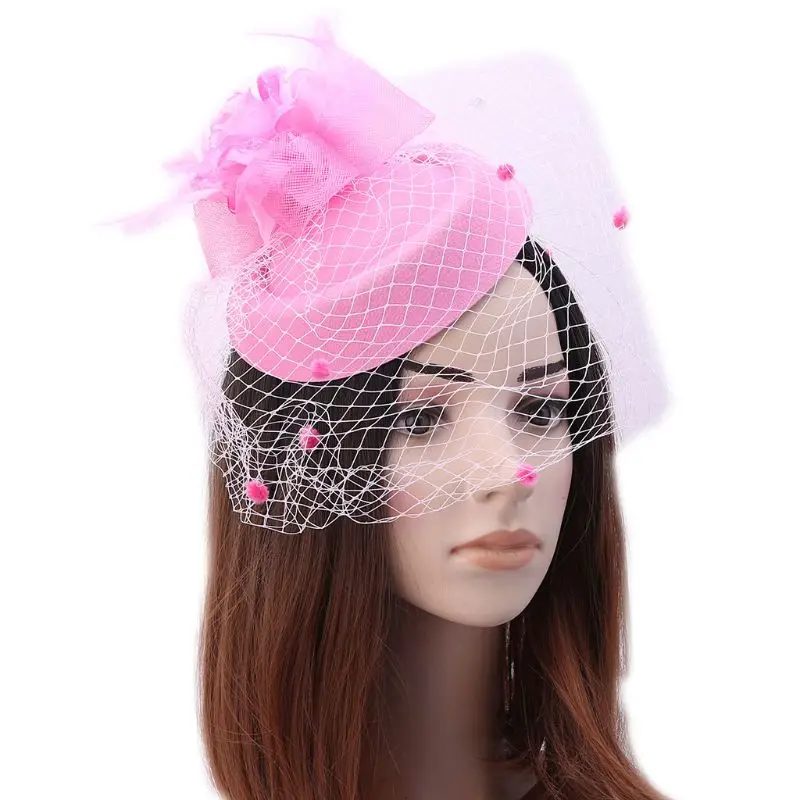 

Cocktail Party Seashell Fascinators Pillbox Hat Women Glitter Powder Artificial Rose Flower Candy Color Mesh Veil Hair Clip