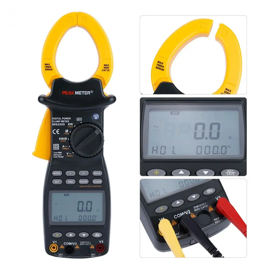 PEAKMETER MS2205 зажим Мощность метр трехфазный Клещи многофункциональный гармонических Мощность Тестер Комплект
