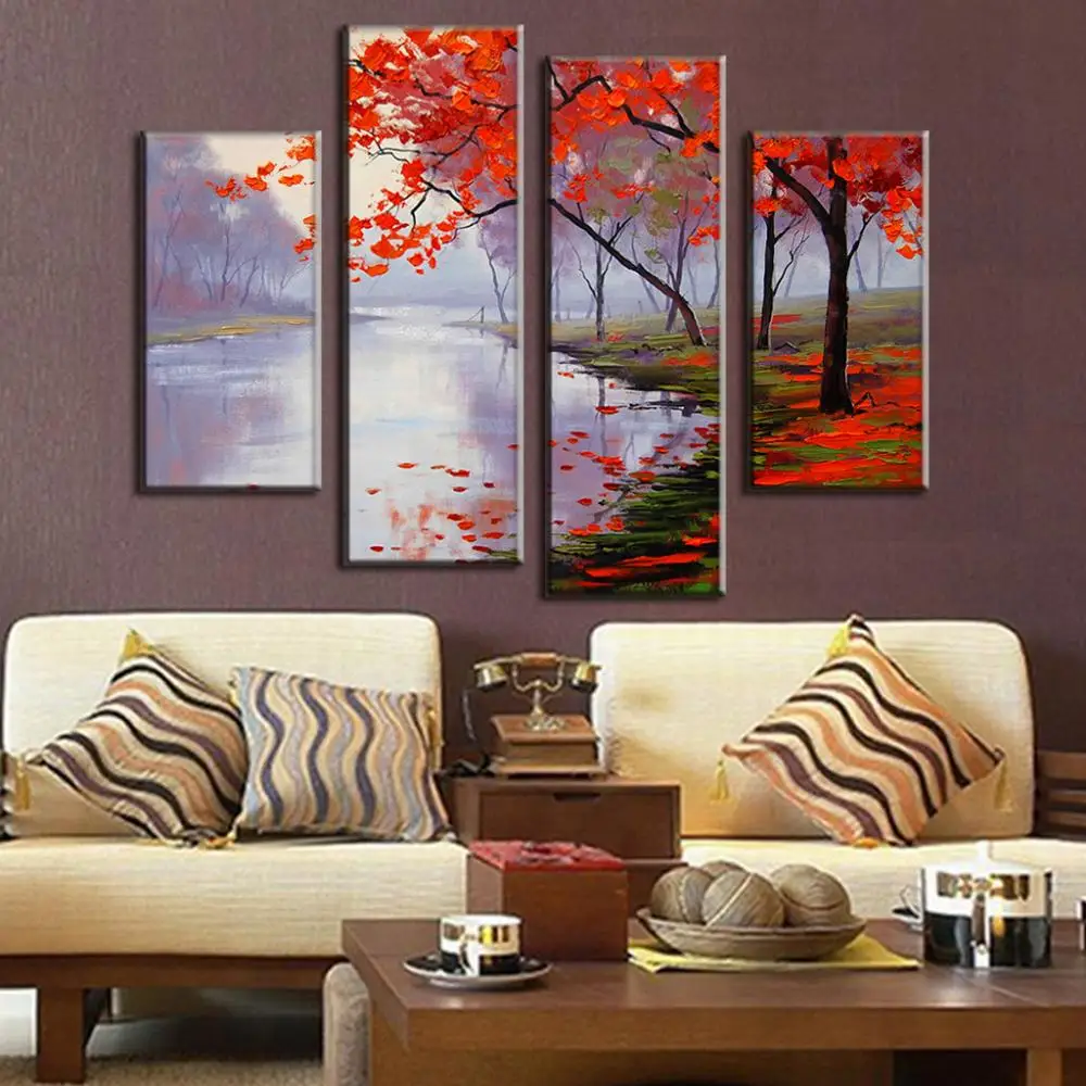 HD Pintura Sobre Lienzo Oto o Red Maples Hoja De Pared Cuadros Para la Sala 4
