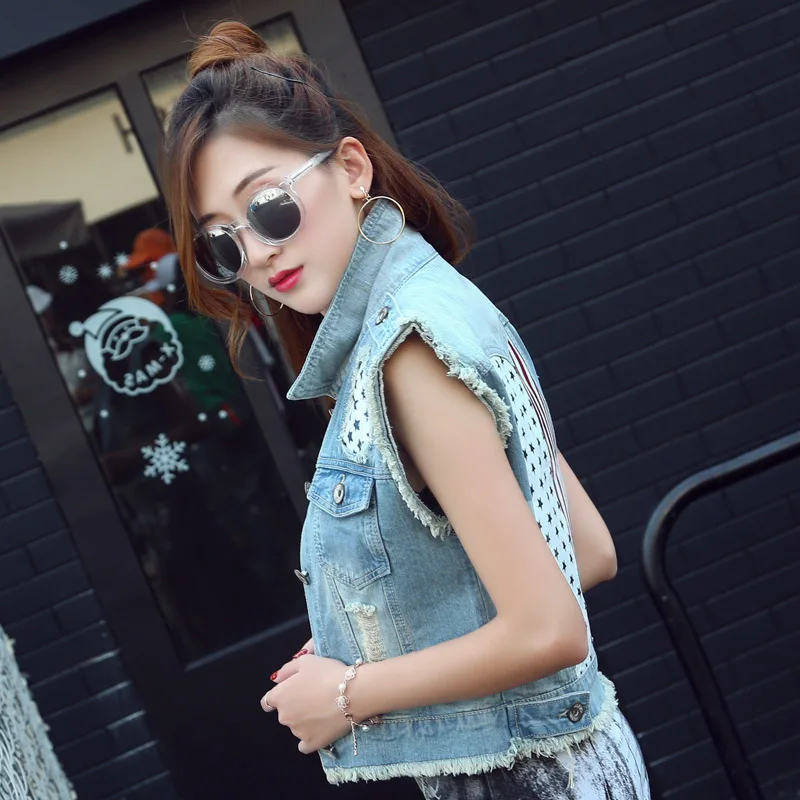 Женский короткий жилет Vetevidi винтажный ковбойский без рукавов 9359|colete jeans|sleeveless