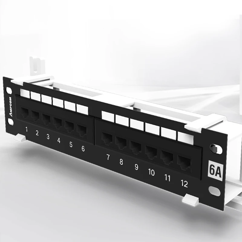 AMPCOM 12 портовая Cat6A / Cat6/ Cat5E UTP мини патч панель с настенным кронштейном в комплекте