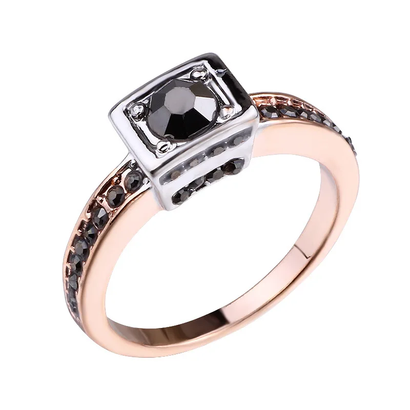 Mostyle розовое золото цвет обручальное кольцо для мужчин и женщин черный CZ камень человек панк ювелирные изделия дропшиппинг