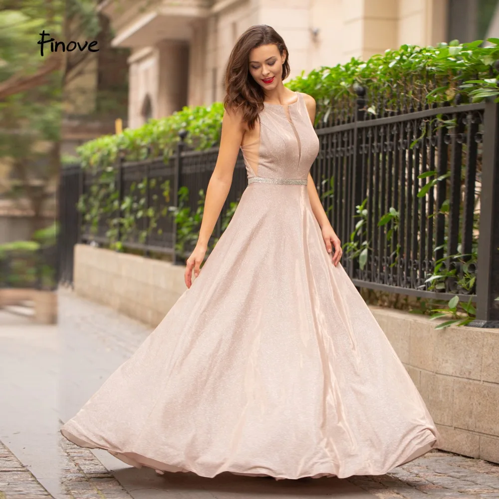 

Finove Evening Dress 2019 Reflective Dress Champagne Sparkle Materials Elegant Crystals Backless Robe de soiree Woman Dress