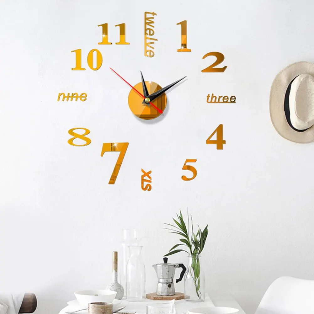 

Wall Clock Simple Art Bedroom Accessories DIY Digital Display Watch European Style Modern Large Home Use 3D Stickers