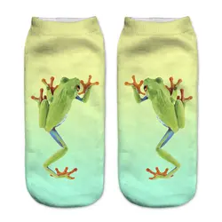 Новинка 2017 года 3D лягушек дизайн градиент рампы унисекс полиэстер проветрить носки до лодыжки женские носки Повседневное носки с