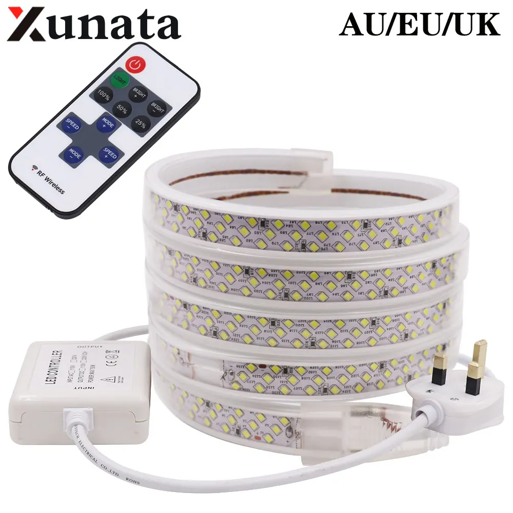 

AC220V SMD 2835 Led Strip 276leds/m Flexible IP67 Waterproof Led Strip Ribbon Tape Decoration for Home AU/EU/UK + 11Key Dimmer