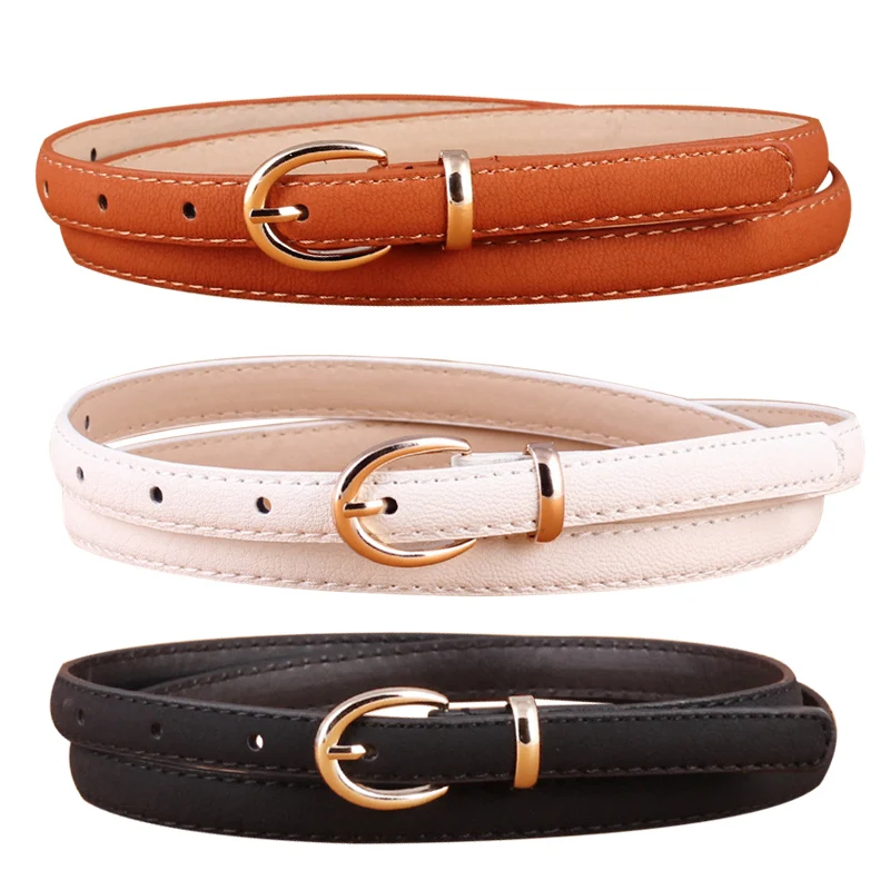 Women Solid Color Belt Thin Skinny Leather Waist Belt Gold Pin Buckle Female Dress Jeans Waistband Strap designer belts women