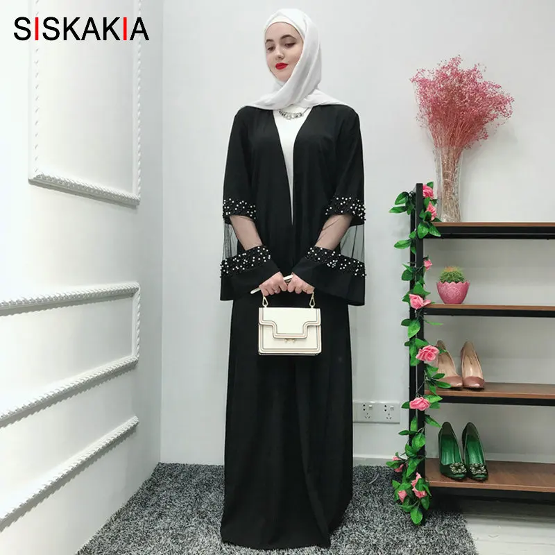 Siskakia Кружевная Сетка прозрачная Лоскутная черная модная мусульманская