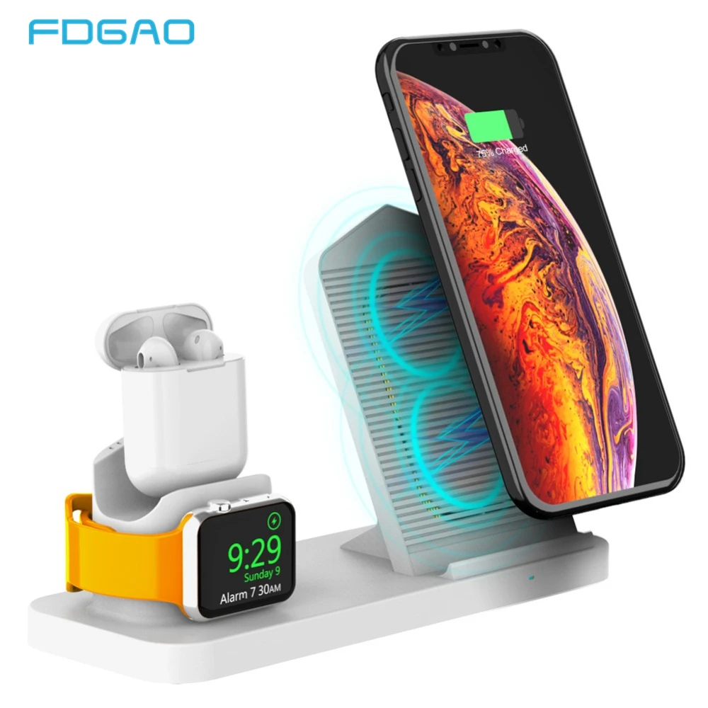 

FDGAO 3 in 1 Qi Wireless Charger For iPhone XS Max XR XS X 8 10W Fast Charging Dock Pad For Apple Watch 2 3 4 Samsung S10 S9 S8