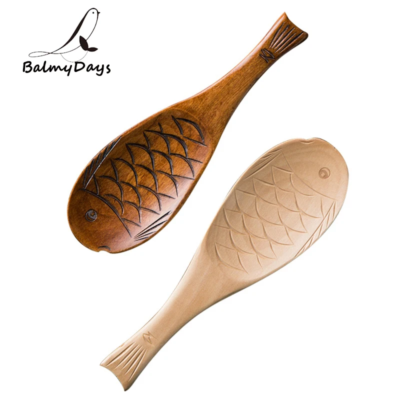 

BalmDays Kitchen Wooden Rice Serving Spoon Wood Rice Paddle Spatula Cute Fish Rice Spoon Scoop Potato Meal Server Cooking Tools